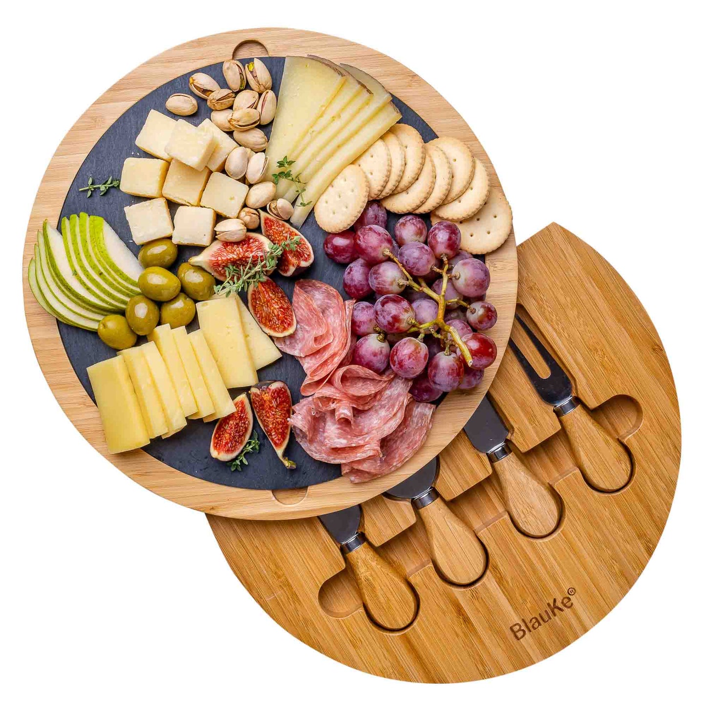 Bamboo Round Cheese Board with Slate Center