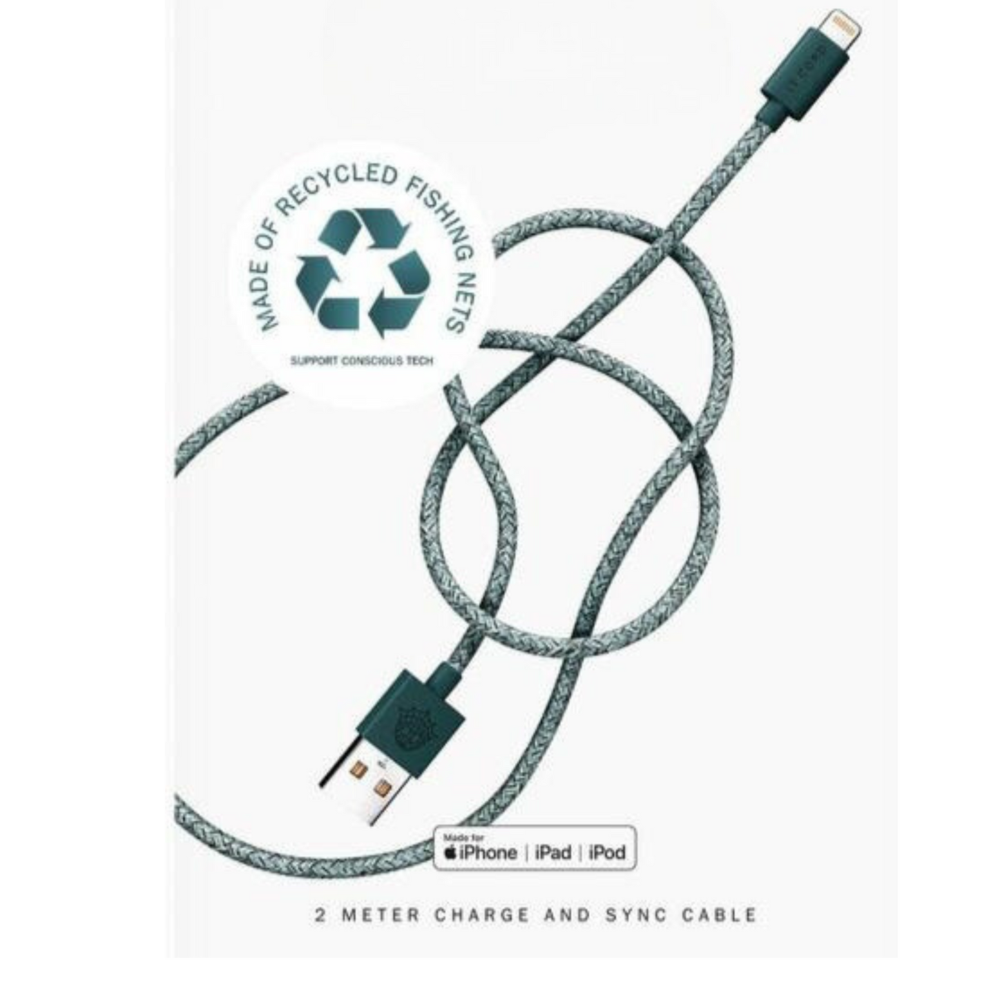 EcoCable – 2m iPhone Charger Made from Recycled Fishing Nets